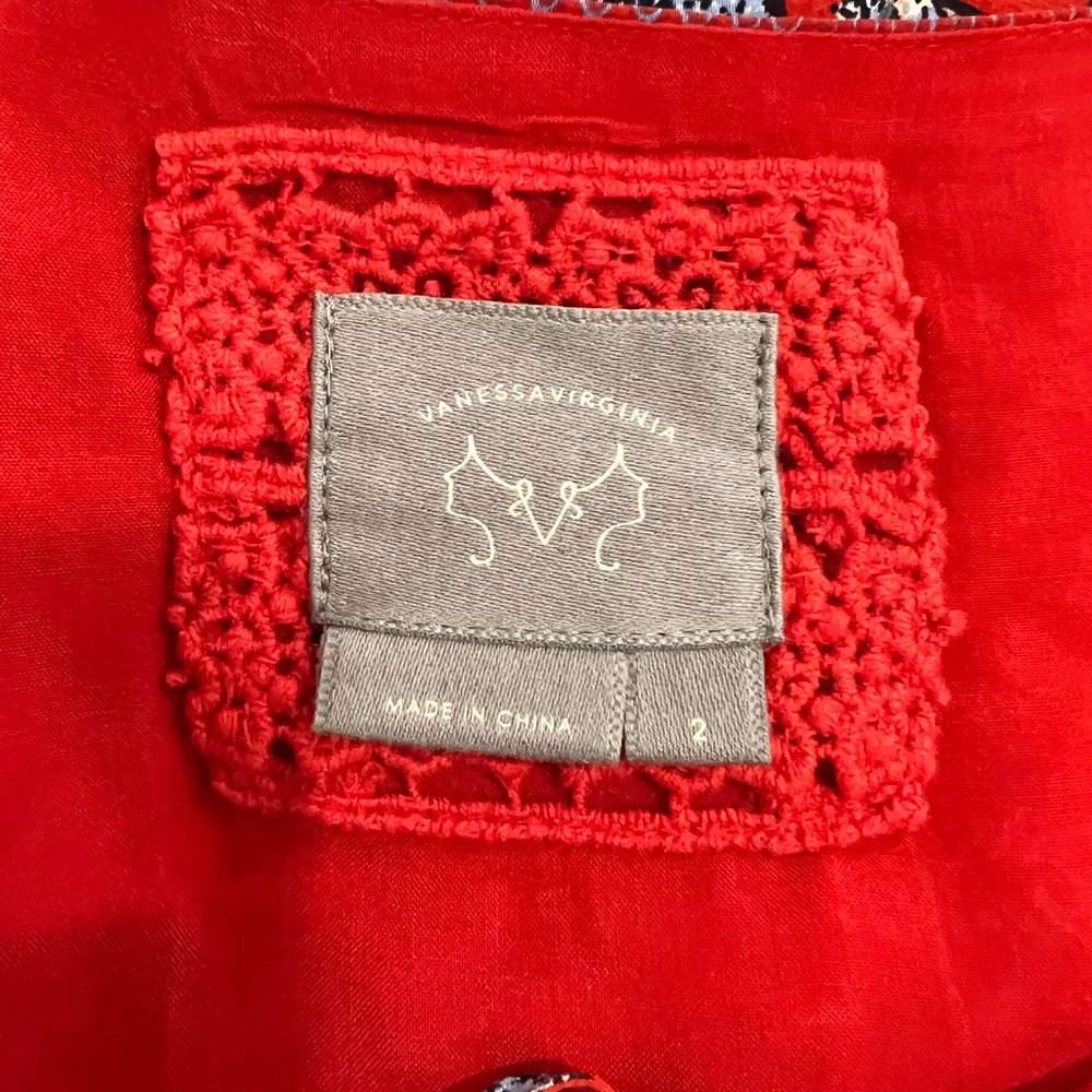 ANTHROPOLOGIE Vanessa Virginia Isabelle Red Silk Floral Bell Sleeves Size 2 - Picture 8 of 9
